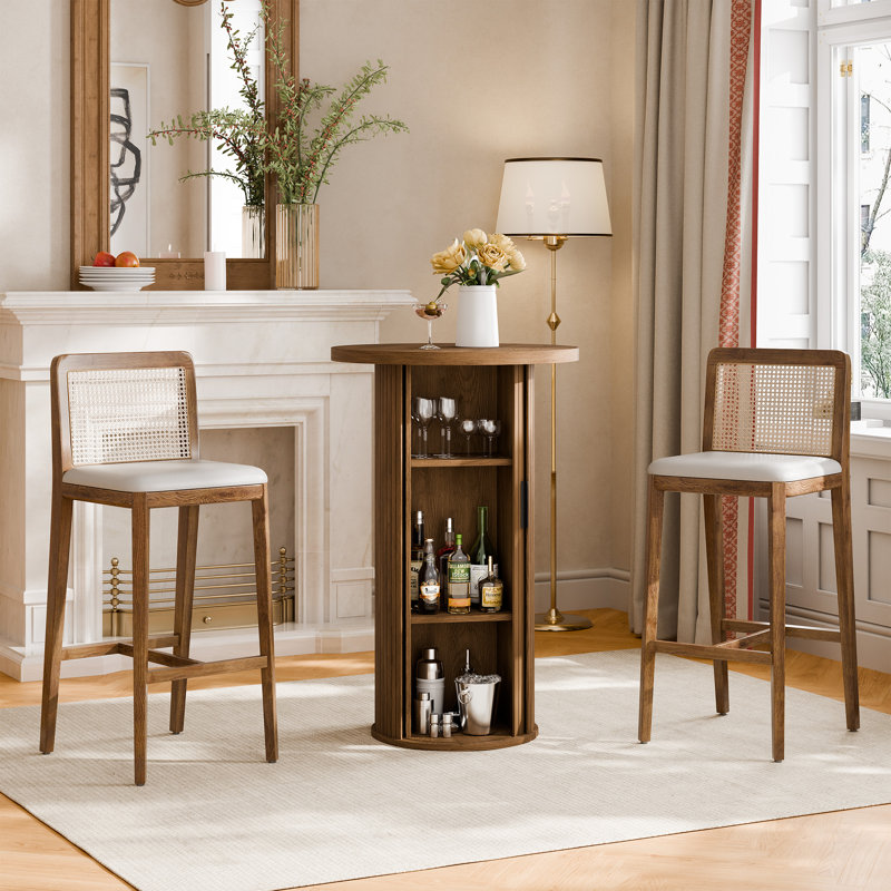 36" H Round Dining Table with Hidden Storage, Small Kitchen Bar Table for Dining Room, Pub, Basement, Brown