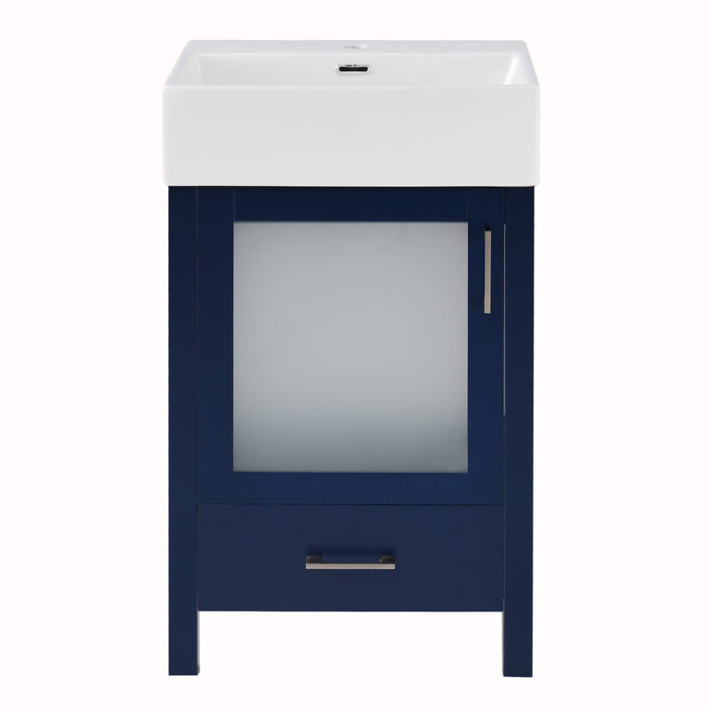 Meuble-lavabo de 20 pouces avec lavabo en céramique, Bleu