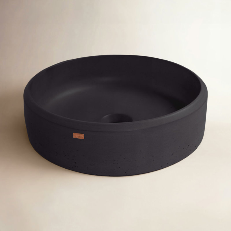 Konkretus Ubud 14.5'' Concrete Circular Bathroom Sink, Coal Black