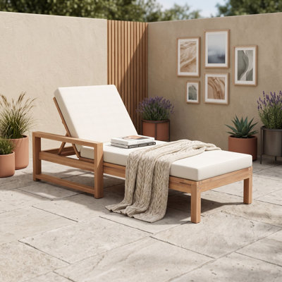 Chaise longue d'extérieur en bois avec coussins et dossier réglable