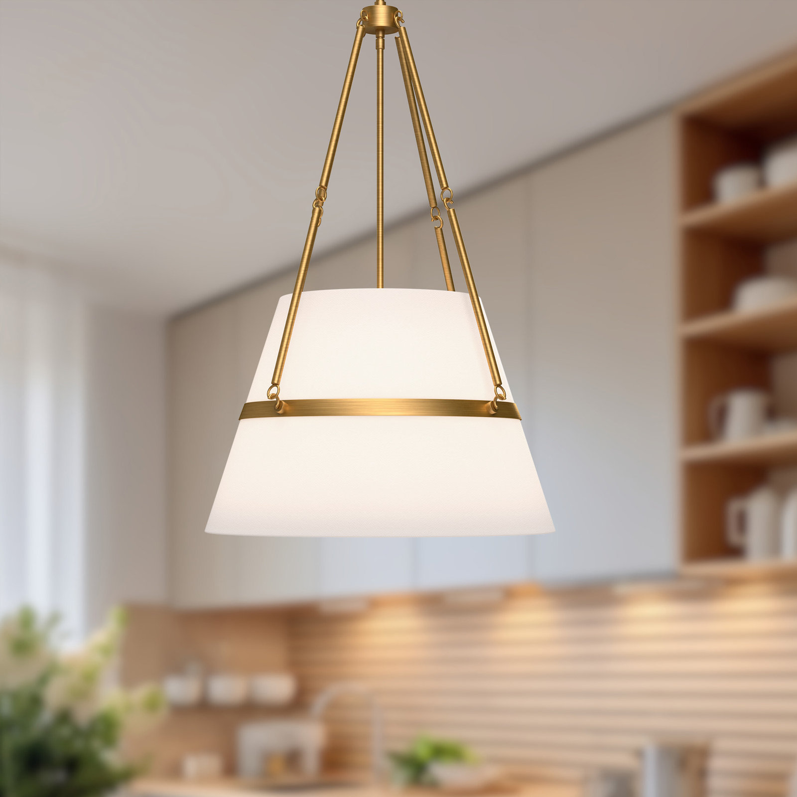 Oliver Single Light Linen Pendant, Aged Gold/White Linen