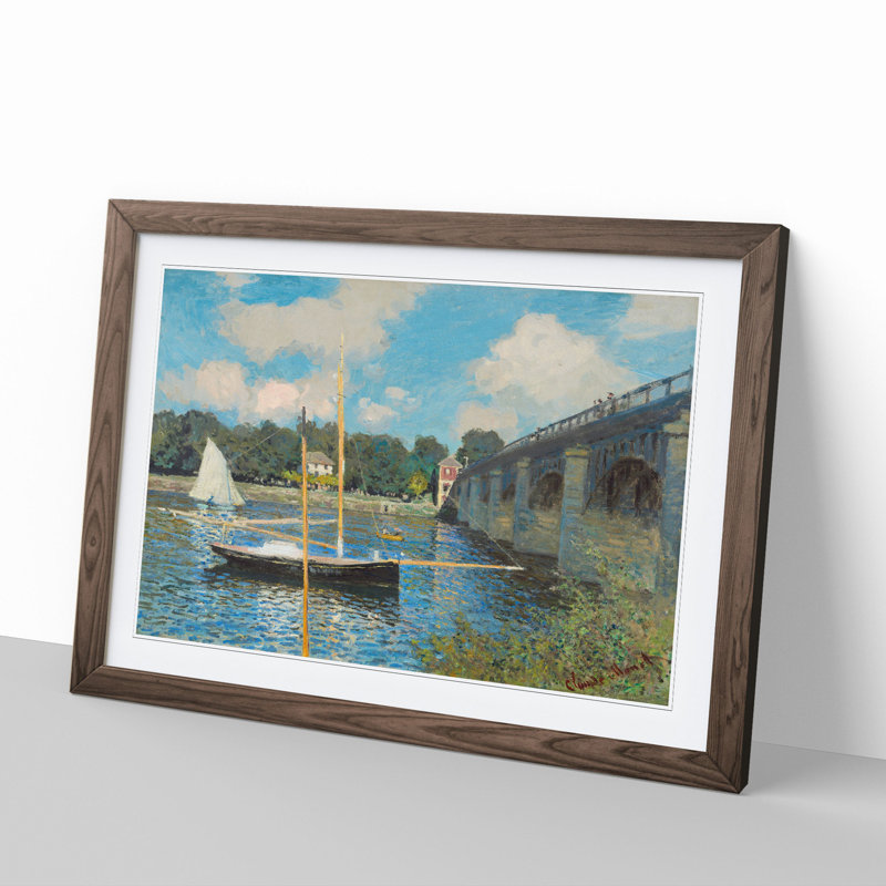 The Bridge at Argenteuil by Claude Monet - Picture Frame Painting, Walnut Framed, 36cm H x 48cm W x 2cm D