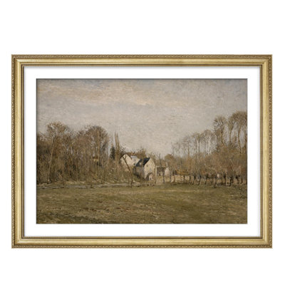 " Vintage Landscape Peaceful Countryside Scene With Bare Trees Gold Framed Wall Art Decoration "