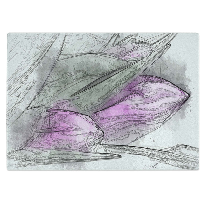 Tempered Glass Bunch of Tulips Chopping Board, 39 cm W x 28.5 cm L