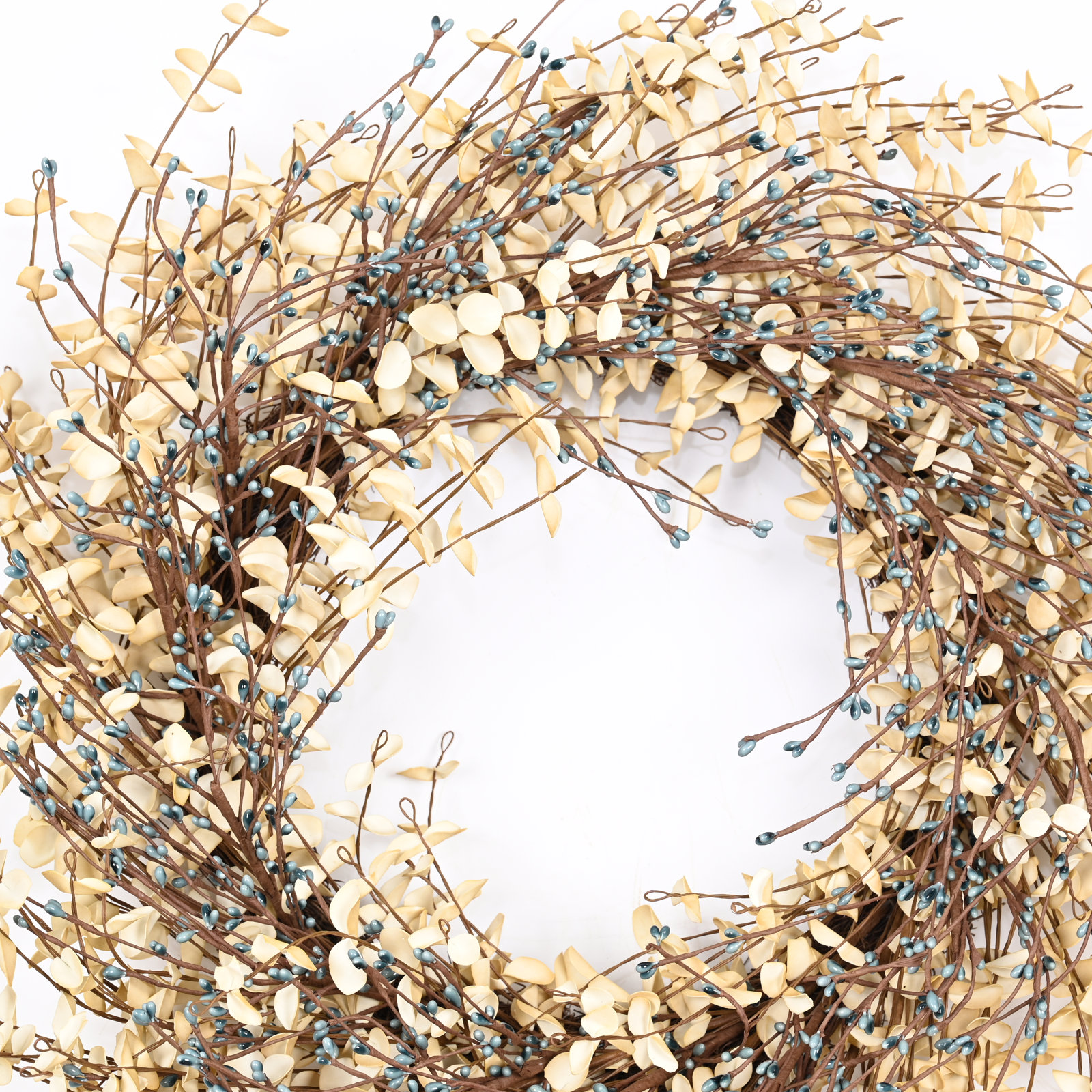24" Grass, Berry, Twig Thanksgiving Wreath, Gray