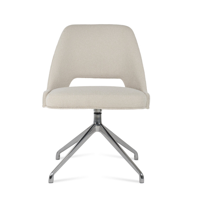 Chaise d'appoint pivotante Marash Spider, Blanc cassé, Chrome chrome
