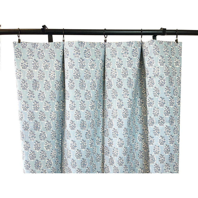 Blue Block Print Curtains, 50" W x 84" L