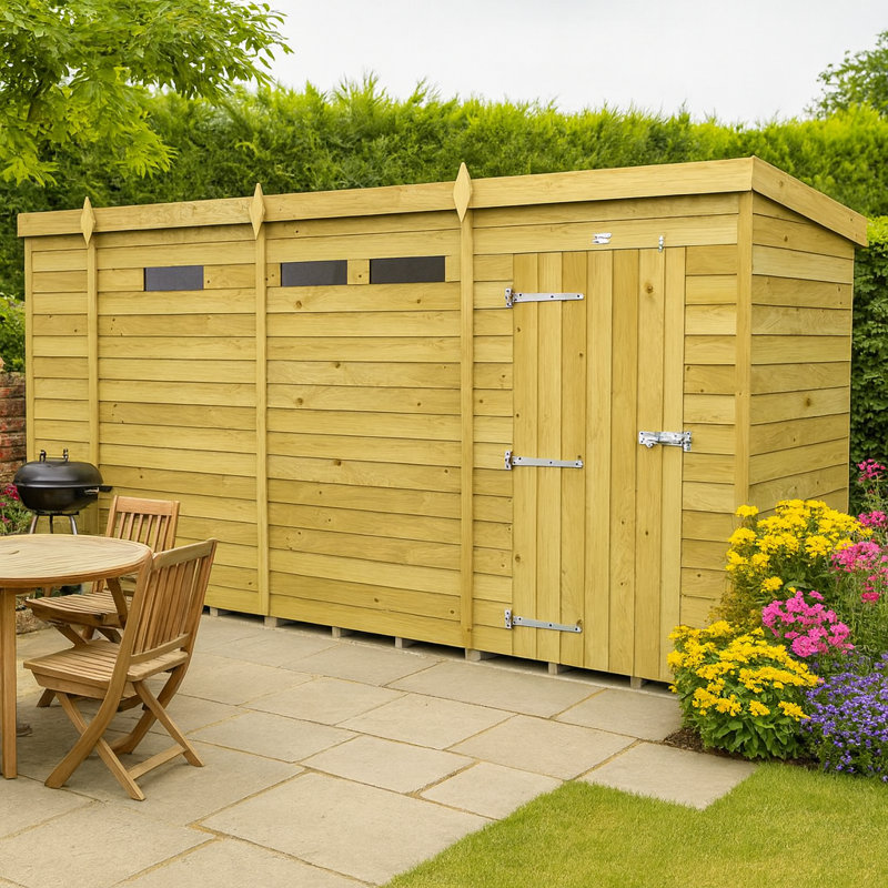 13ft x 4ft Pent Security Shed - Single Door