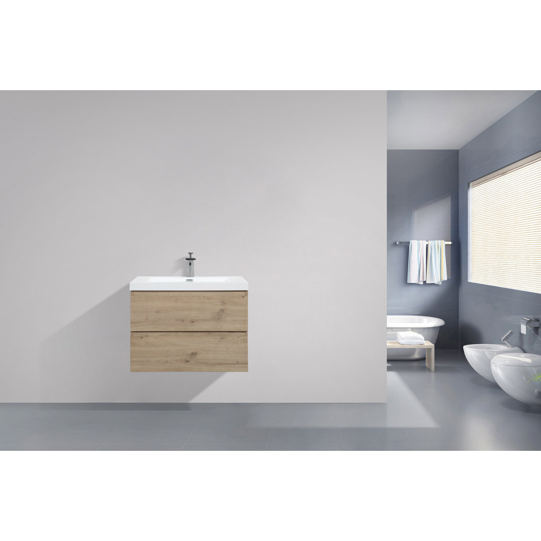  Angela 30 inch Fully Assembled Single Floating Bathroom Vanity with Solid Surface Sink TONA Base 