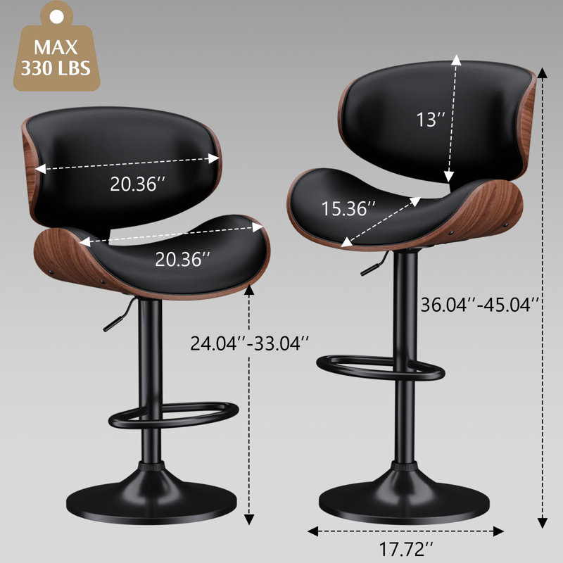 Tabourets de bar rotatifs à hauteur ajustable Jaquela, Noir / noyer, 2
