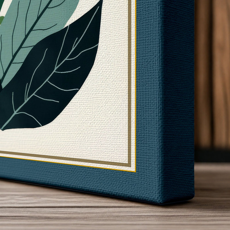 Golden Bloom Botanical - Wrapped Canvas, 18x12 - 45.7 x 30.5 cm, Teal Border