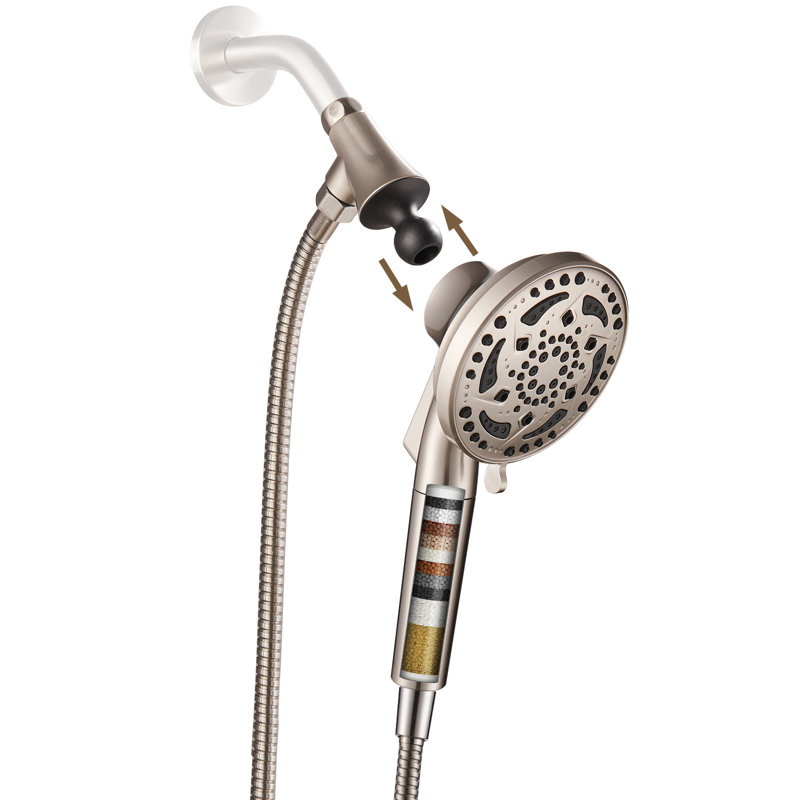 7-Spray Handheld Shower Head with One-Button Detachable Shower Head and Built-in Filter Brushed Nickel, Brushed Nickel