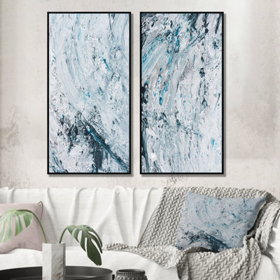 Ensemble de 2 reproductions d'art sur toile - Coups de peinture abstraits bleu clair