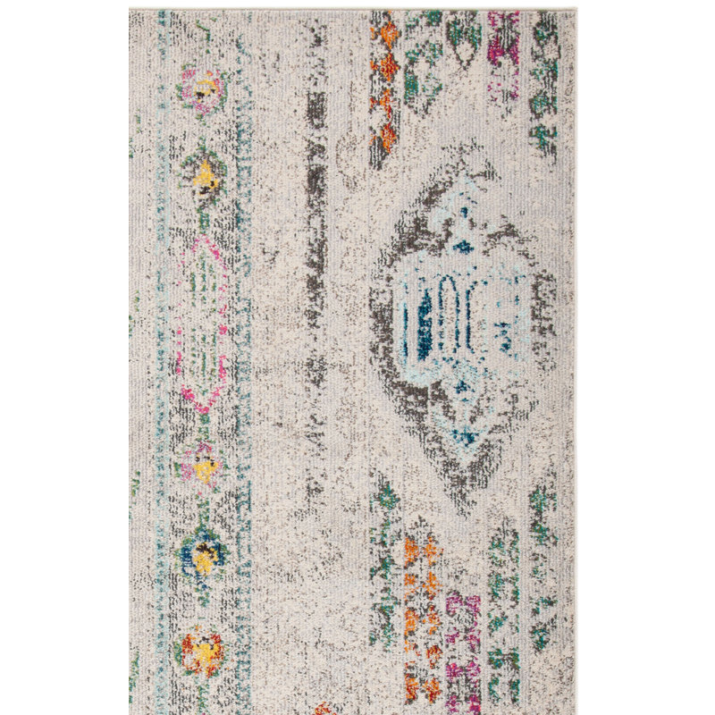 Tapis gris / bleu Felty Ikat, Rectangle 5 pi 3 po x 7 pi 6 po