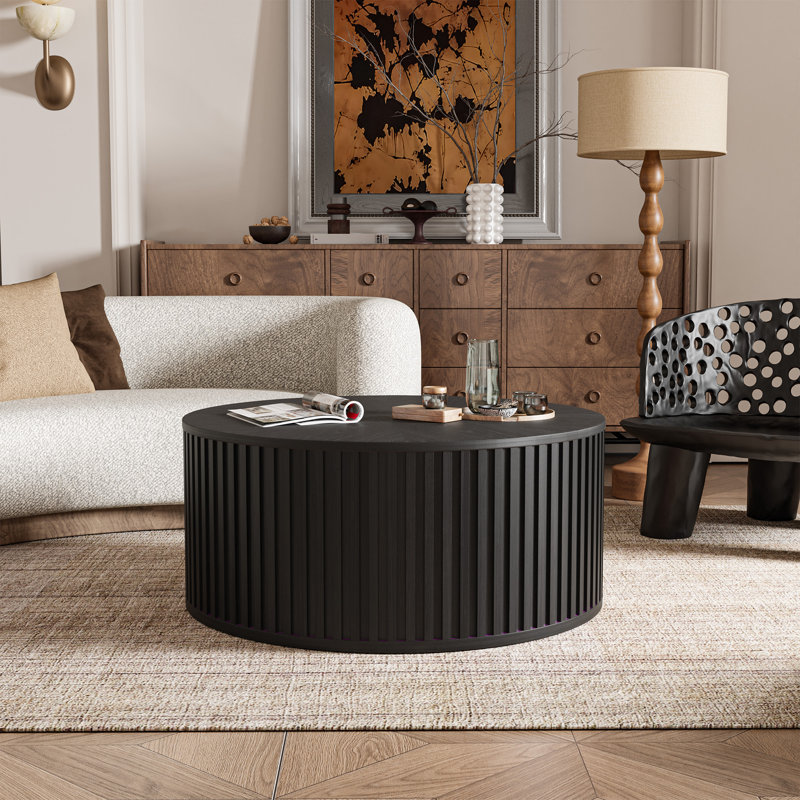 Ansel Lift Top Coffee Table With Storage, Round Solid Wood Coffee Table, Black