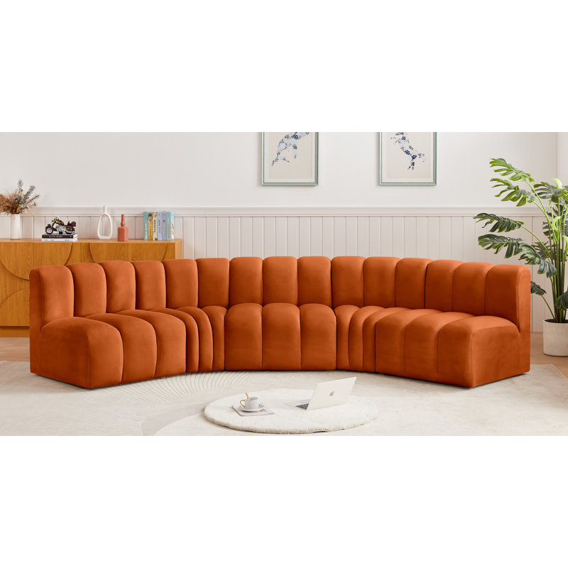 Hridaan Upholstered Curved Sectional Reversible, Cognac Velvet