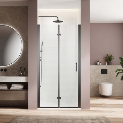 Bifold Swing Double Glass Panel Shower Door,Adjustable Frameless Shower Door With Clear Tempered Glass