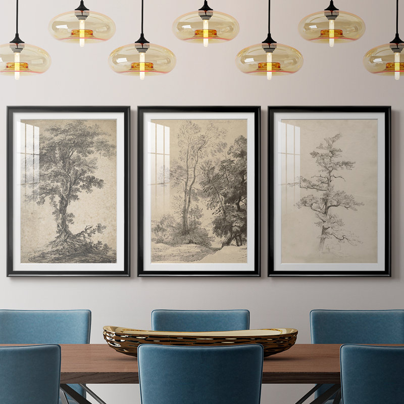 Croquis rétro C - Impression encadrée sur mesure de qualité supérieure mate - 3 pièces, H 21 po x l 30 po