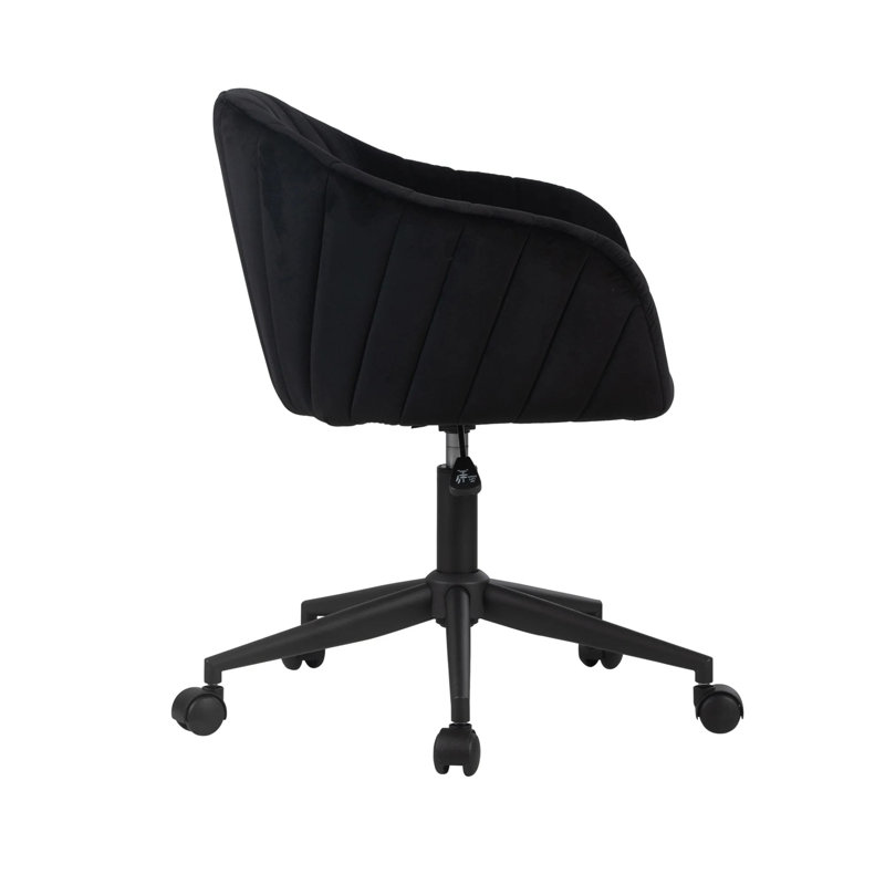 Taylor Swivel Vanity Chair With Wheels, Soft Velvet Fabric Tufted Barrel Back, 360 Degree Spinning, Black