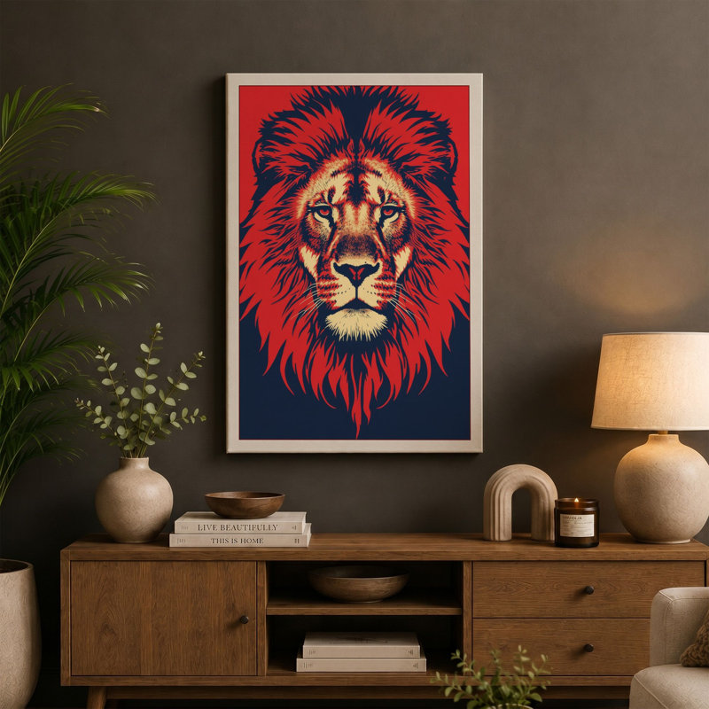 Commanding Lion Modern - Wrapped Canvas, 18x12 - 45.7 x 30.5 cm, Cream Border