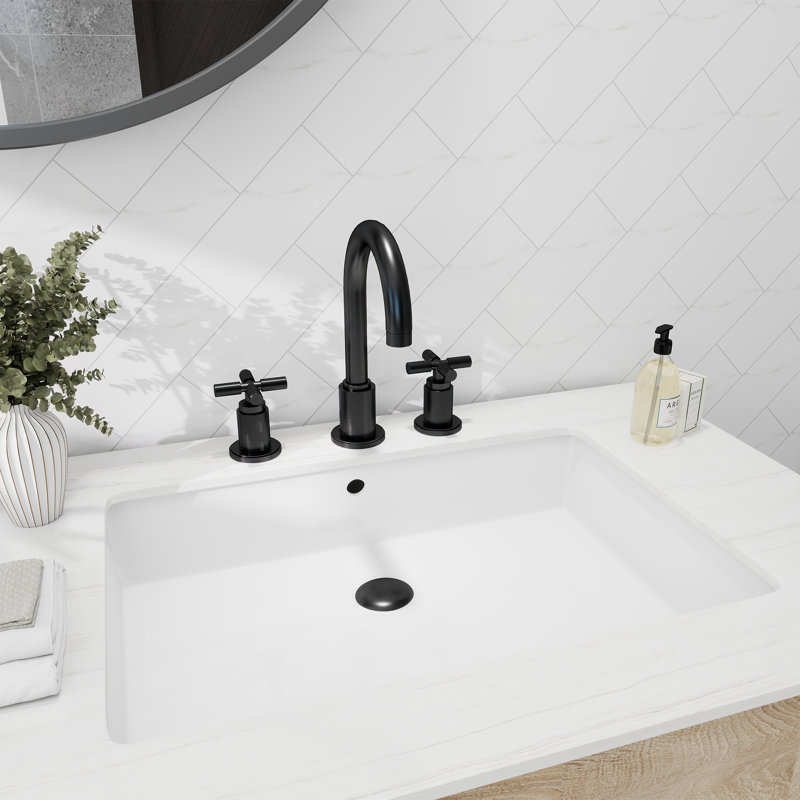 Solid Brass Widespread Bathroom Faucet With Pop-Up Drain Assembly, Matte Black