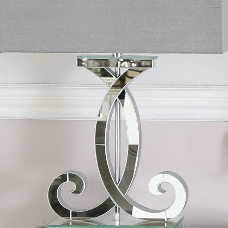 Stephens 66cm Luxury Table Lamp, Bedside Buffet Lamp with Wooden Glass Base & Polyester Shade, Silver, Grey
