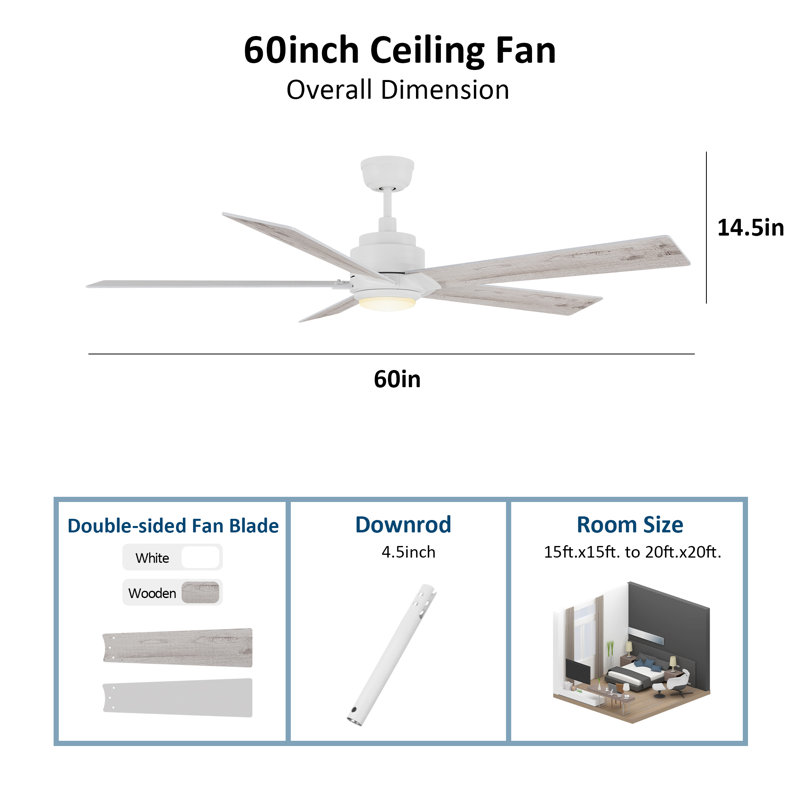 Ventilateur de plafond avec lumière Liandro, Blanc / bois clair