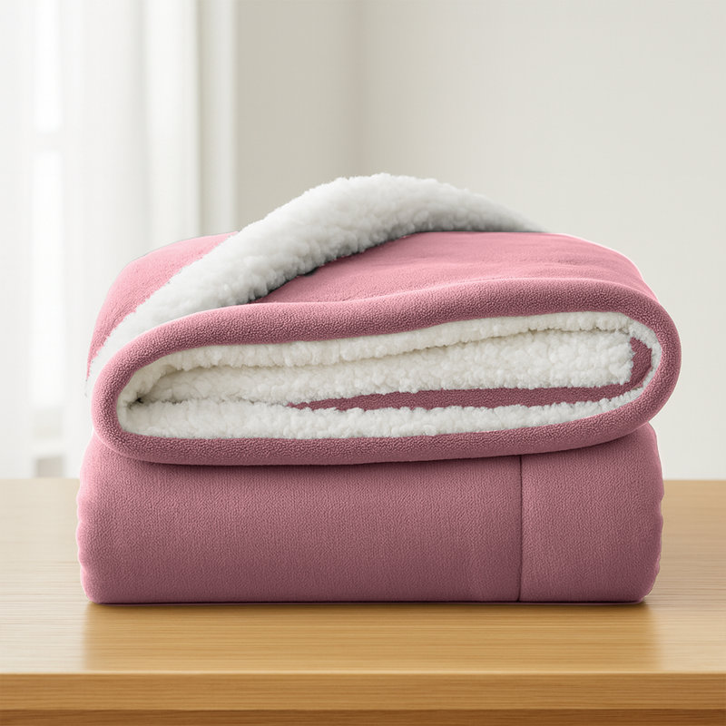 Aspire Homeware Deluxe Hotel Collection Ultra-Soft Sherpa Fleece Throw Blanket for Plush & Cozy Comfort, Pink