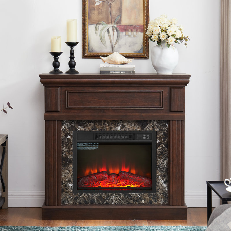 Foyer électrique télécommandé avec insert de 23 po et flamme réglable cerise ombrée, l 40,59 po x P 14 po x H 40 po, 1400 W / 4777, température 62 82, minuterie de 6 minutes et 6 heures, luminosité de 3 flammes, lisse