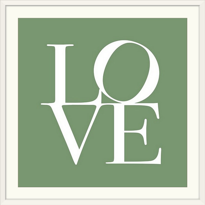 «Love» par Francy, art textuel, H 28 x l 28 po x P 1 po, Cadre blanc