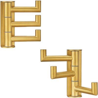 Brushed Gold 3-Arm Swivel Towel Holder With Triple Rack - 304 Stainless Steel, 2 Pack
