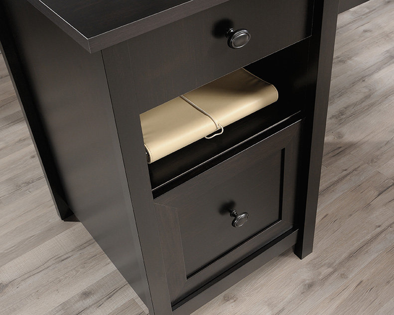 Bureau en L doux avec tiroir classeur, Brun