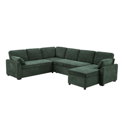 Convertible Sofa Bed 111" Sectional Sofa U-shaped Sofa with Reversible Chaise Lounge and Storage Pockets for Living Room, Green