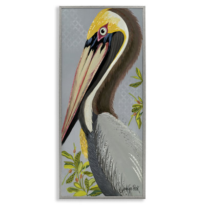 Pélican sur giclée sur toile grise par Jennifer Peck