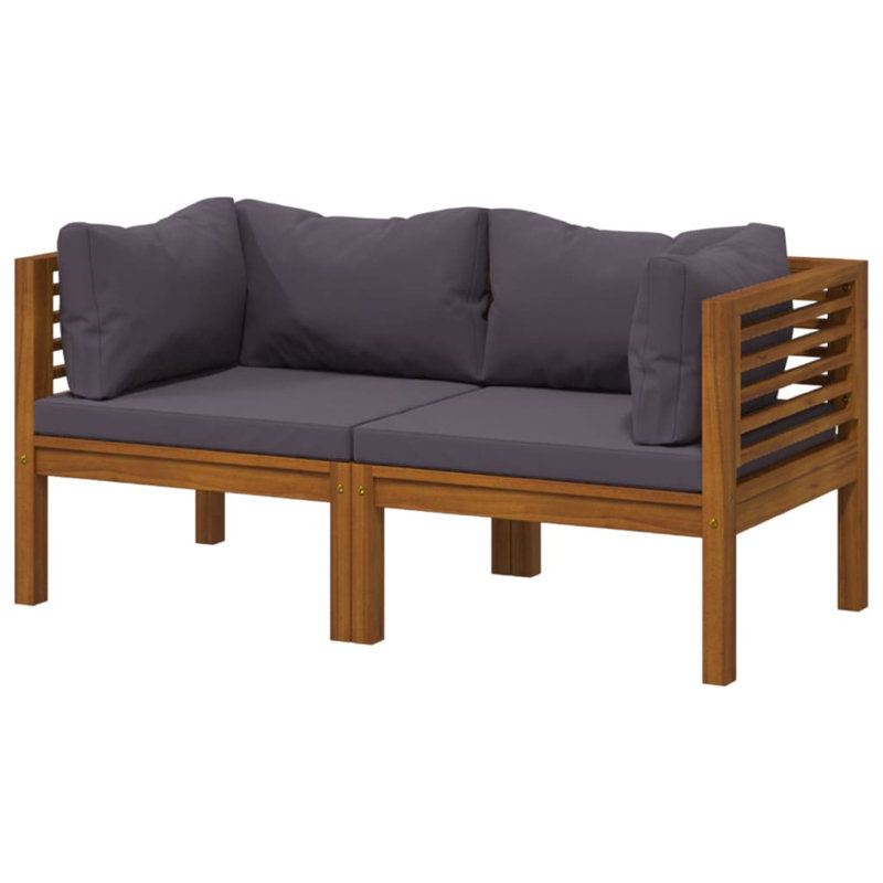 Ensemble de 2 canapés d'angle d'extérieur, polyester gris, bois brun, 27 pouces