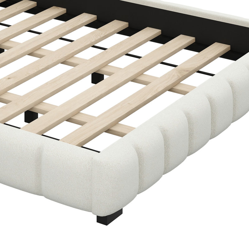 Lit plateforme avec cadre rembourré et deux coussins décoratifs, Blanc