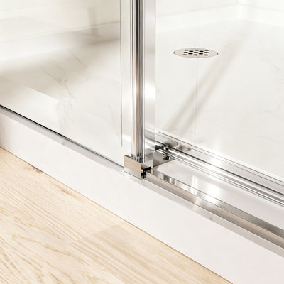 Porte de douche sans cadre de l 48 po x H 76 po, porte de douche en verre coulissante à hauteur supplémentaire pour les maisons, les hôtels, les appartements et les rénovations de salle de bain, verre trempé clair de 1/4 po (6 mm), bande imperméable, quincaillerie en acier inoxydable, chrome