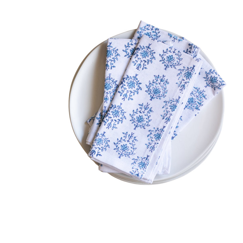 Serviettes S / 4 - Lotus, bleu marine et bleu uniforme, Purple
