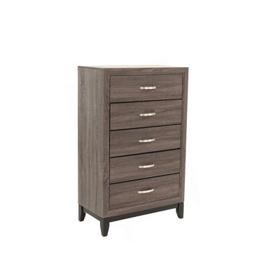 Stylish Bedroom Furniture Set With Rustic Grey Finish And Five Drawers For Ample Storage