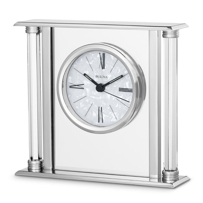 Silver Metal and Glass Modern Tabletop Clock