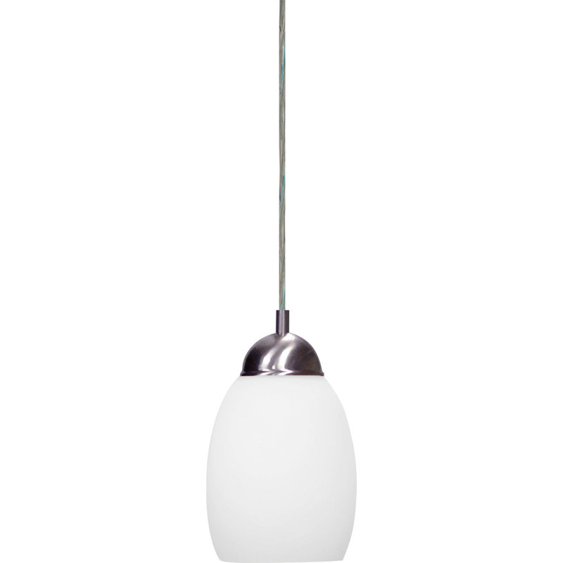 Mini-luminaire suspendu intérieur en nickel brossé 1 lumière avec abat-jour en verre gravé blanc, Blanc
