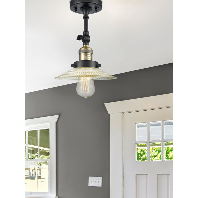 Miramontes Glass Semi Flush Mount, Black Antique Brass, No Bulb Included, Clear Halophane
