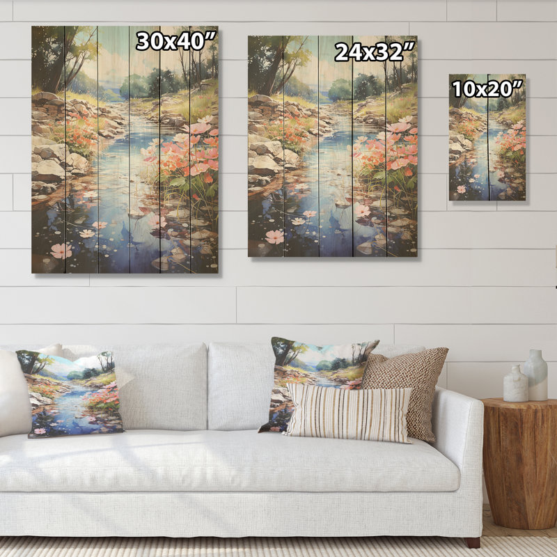 «Tranquil Lakes Rivers Urban Symphony - Lake River, art mural sur bois de pin naturel, H 40 po x l 30 po