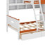 Lit superposé simple au-dessus d'un lit double en bois avec tablettes, tiroirs, garde-robe et lumière DEL