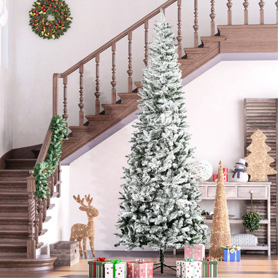 Artificial Tree With Realistic Branches And Base Support Slim Pine Christmas Automatic Branch Drop