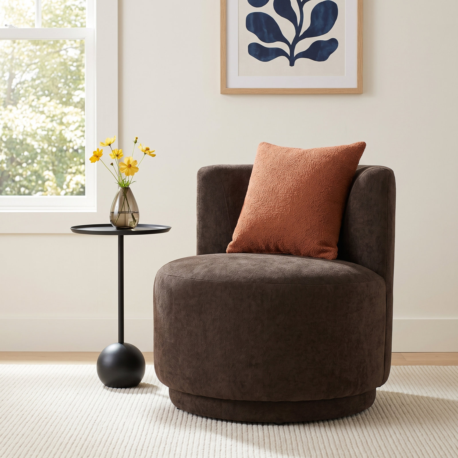 Keris Linen Upholstered Lounge Chair, Brown Linen