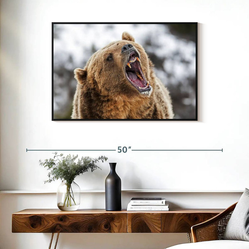Grizzly rugissant, Cadre flottant noir, 37 po x 25 po
