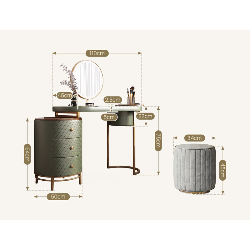 Dressing Table, Dressing Table + Grey Stool, Green