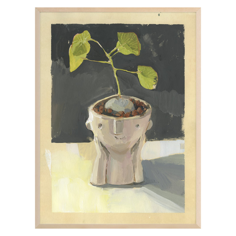 Petit homme par PC Ngo - Peinture sur papier d'un seul cadre, H 24 po x l 18 po x P 2 po, Érable