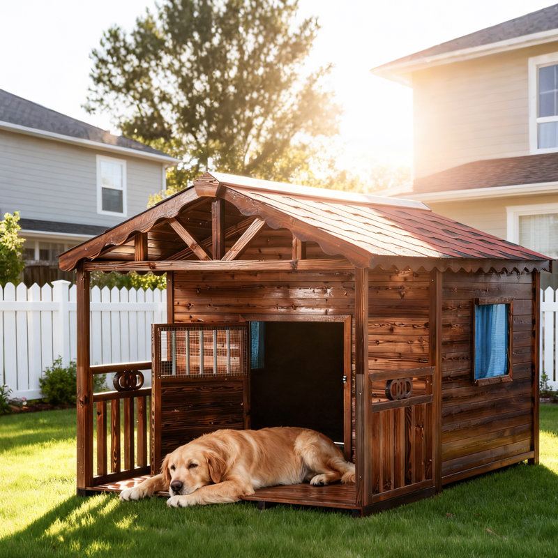 Niche pour chien en bois massif avec cage, H 47 po x l 51 po x P 39 po